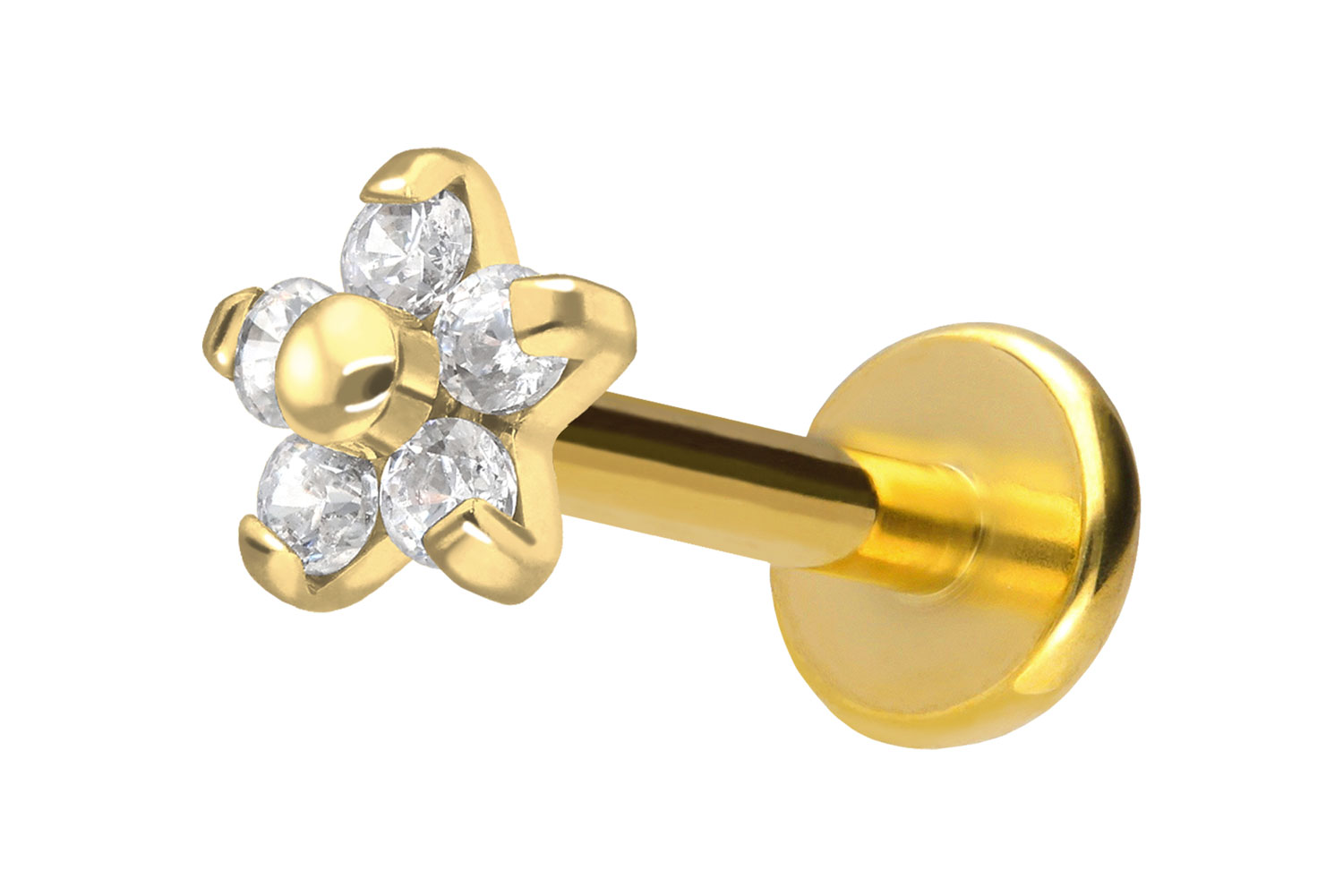 Titan Labret Piercing mit Push Fit BLUME MIT 5 KRISTALLEN